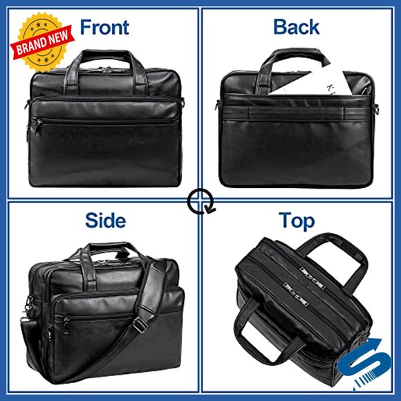 Leather Laptop Messenger Bag 17.3 Inch Business Briefcase Shoulder Bag - Picture 4 of 7
